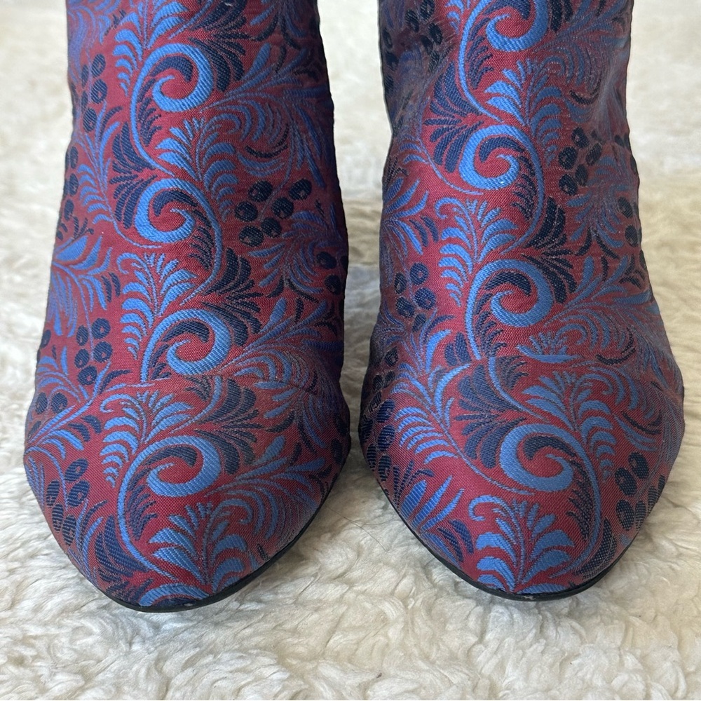 1901 Chunky Floral Brocade Patterned Ankle Boots - Red and Blue 7.5 - Picture 6 of 10